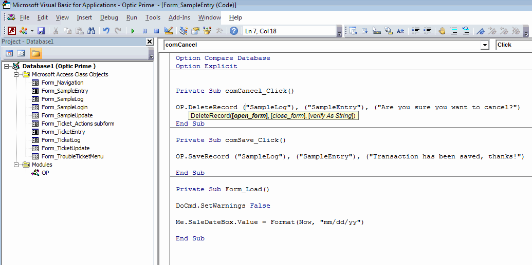 VBA code